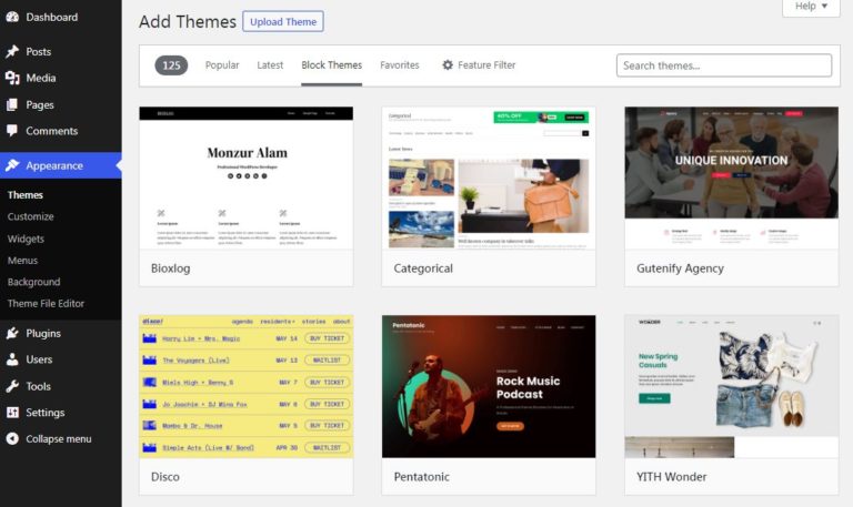 WordPress 6.1 to Add a Block Themes Filter to Menu on the Theme Install Screen