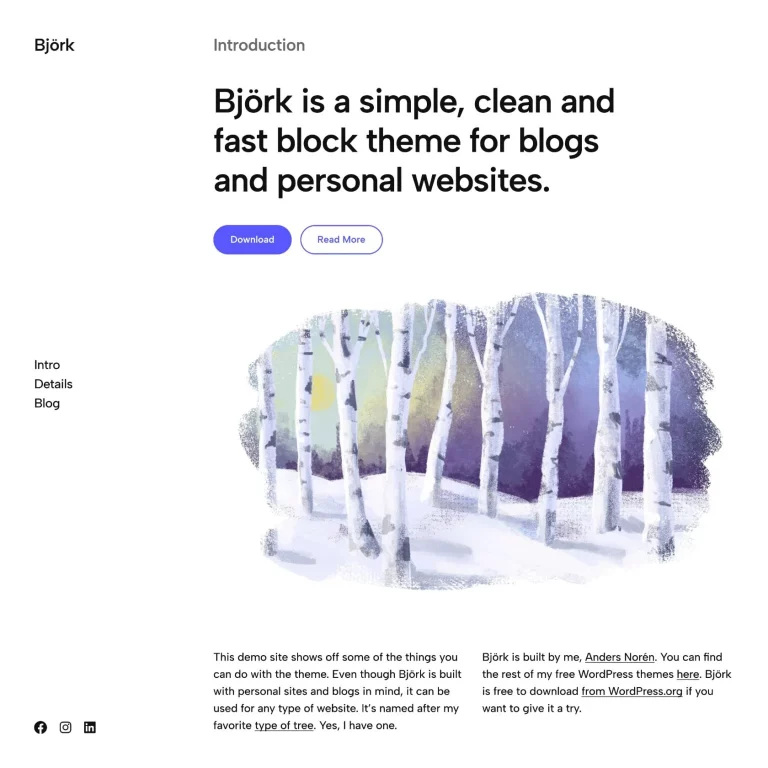 Anders Norén Releases Björk, a Free WordPress Block Theme for Blogs and Personal Websites