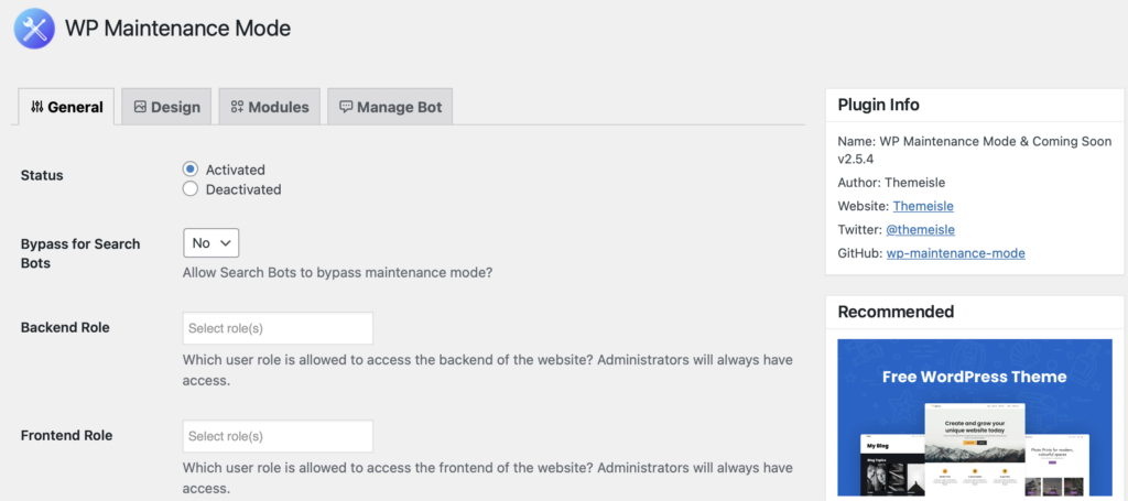 WP Maintenance Mode & Coming Soon general settings