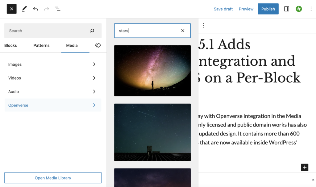 Gutenberg 15.1 Adds Openverse Integration