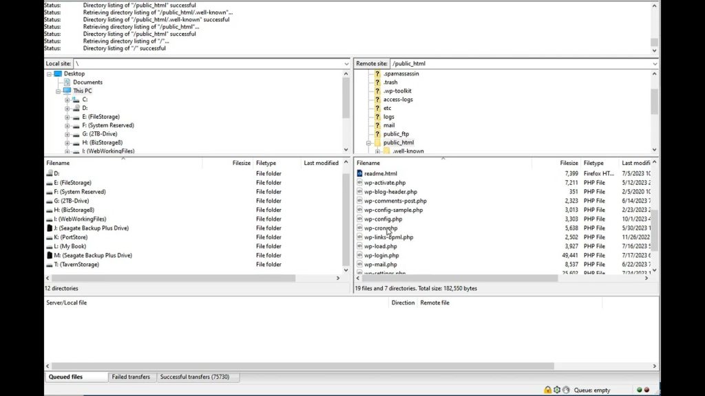 Using FileZilla to download backup files